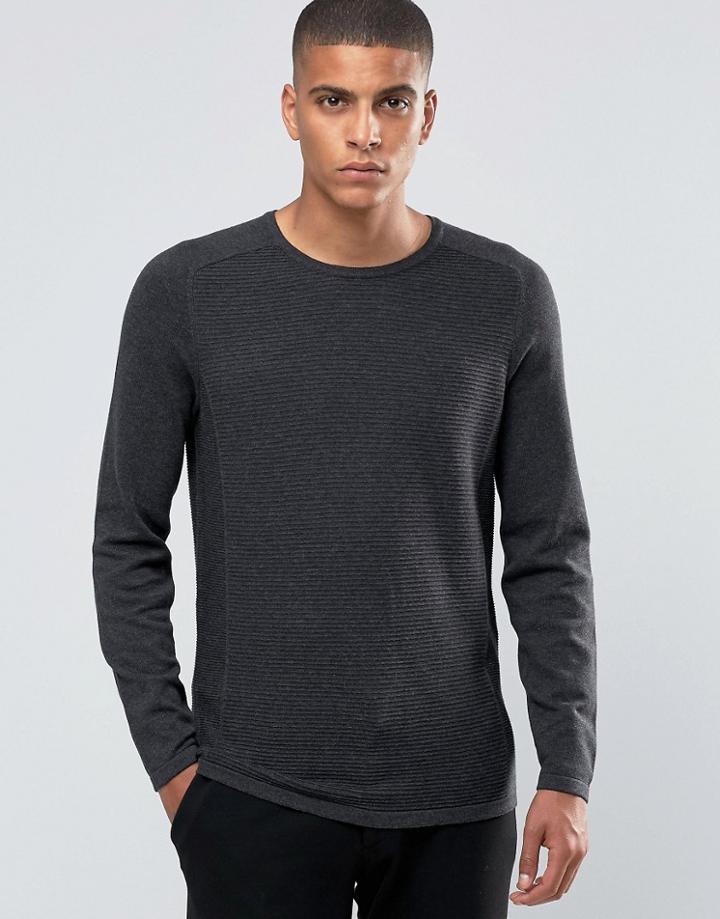 Selected Homme Ribbed Raglan Crew Neck - Dark Gray Melange