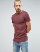 Asos Longline Muscle T-shirt In Heavy Waffle With Curved Hem In Red - Red