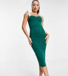 Asos Design Tall Bunny Tie Pencil Midi Dress In Forest Green