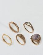 Limited Edition Pack Of 5 Big Stone Rings - Silver
