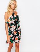 Fashion Union Halter Neck Frill Dress In Floral Print - Multi