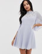 Asos Design Mini Dress With Flutter Cape And Pretty Pearl Embellishment-multi