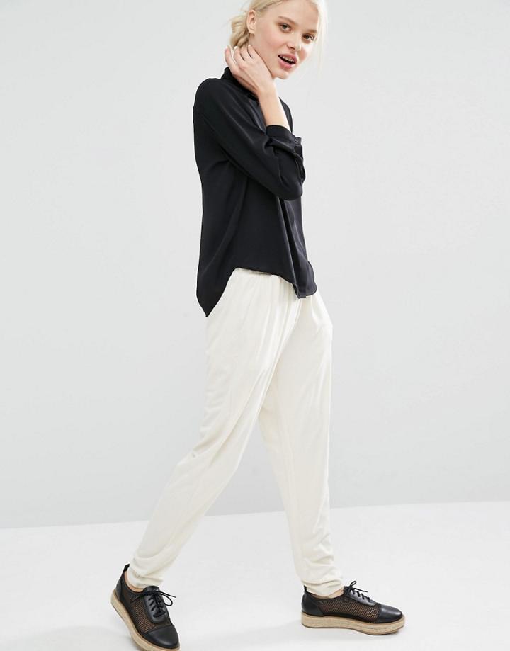 Monki Relaxed Fit Slim Leg Trouser - White