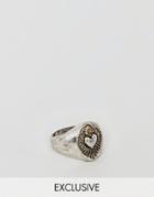 Reclaimed Vintage Inspired Silver Signet Ring With Engraved Heart Exclusive To Asos - Silver