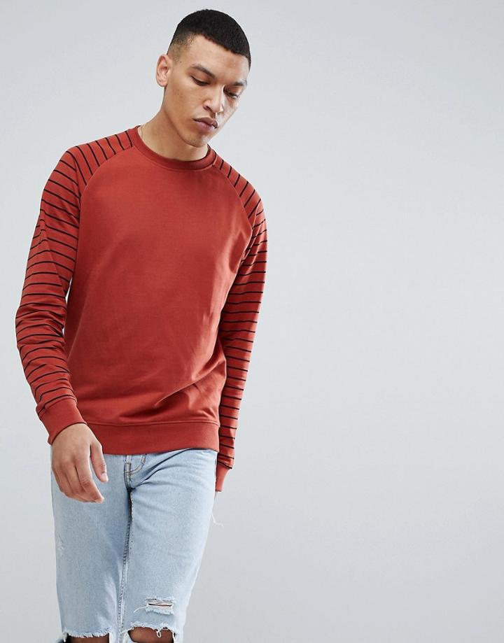 Only & Sons Stripe Sweatshirt - Red