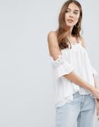 Qed London Lace Neck Trim Top - White