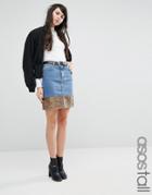 Asos Tall Denim Mini Skirt With Jacquard Hem - Blue