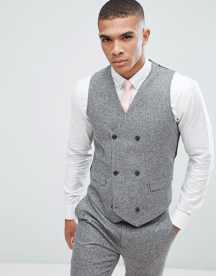 Asos Wedding Skinny Suit Vest In 100% Silk Textured Gray - Gray