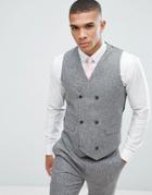 Asos Wedding Skinny Suit Vest In 100% Silk Textured Gray - Gray