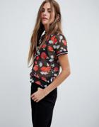 Heartbreak Floral Mesh Top With Stripe Tape Trim - Multi