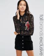 Fashion Union Tall Lace Blouse With Floral Applique Detail - Black