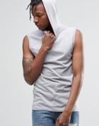 Asos Muscle Sleeveless T-shirt With Hood In Gray - Gray