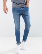 Ldn Dnm Super Skinny Spray On Stretch Jeans In Midwash Indigo-blue