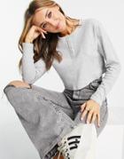 Miss Selfridge Long Sleeve Waffle Boxy Button Detail Top-grey
