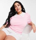 River Island Plus Poplin Collared Knit Top In Pink