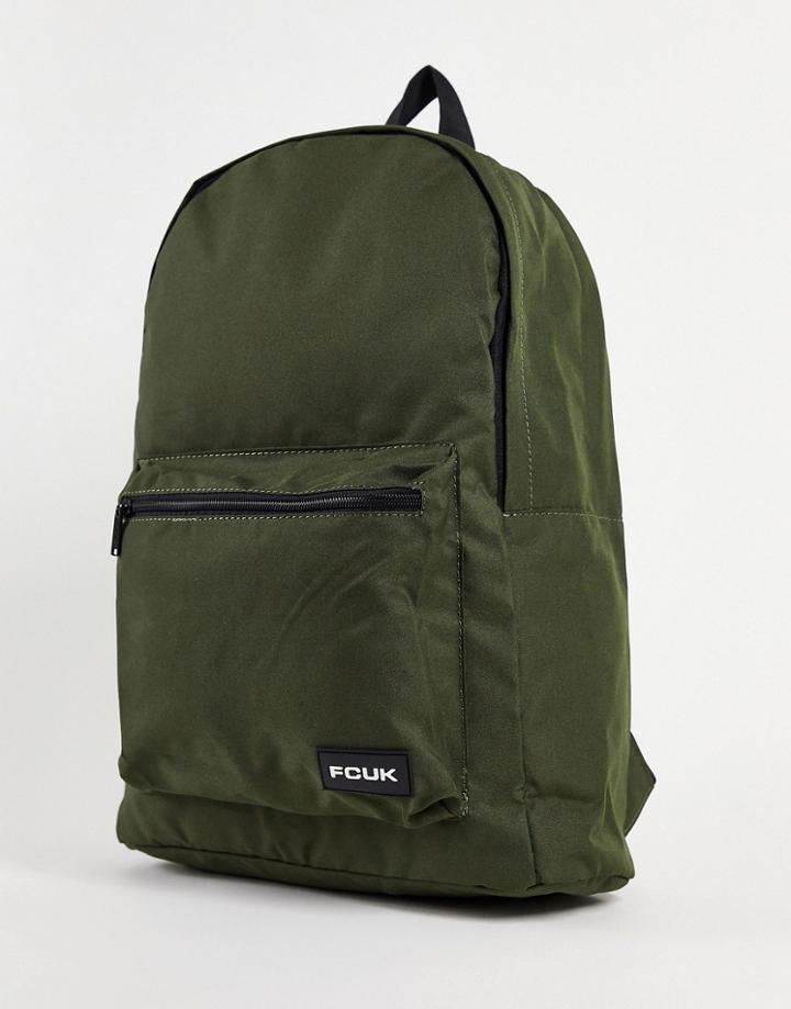 French Connection Fcuk Logo Backpack In Khaki-green