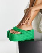 Public Desire Nell Super Wedge Flip Flops In Green Towelling