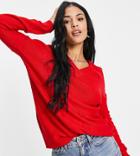 Brave Soul Tall Kansas V-neck Sweater-red