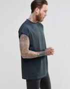 Asos Oversized Sleeveless T-shirt In Oil Washed Zebra Animal Print - Washed Black