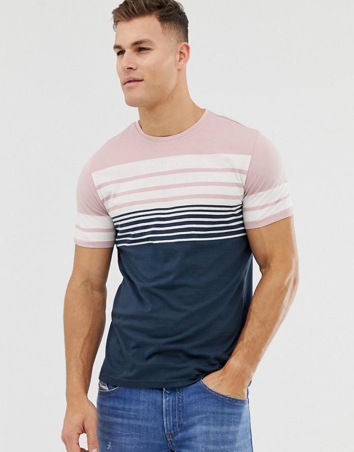 Only & Sons T-shirt With Panel Stripe Detail - Purple