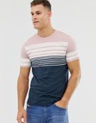Only & Sons T-shirt With Panel Stripe Detail - Purple