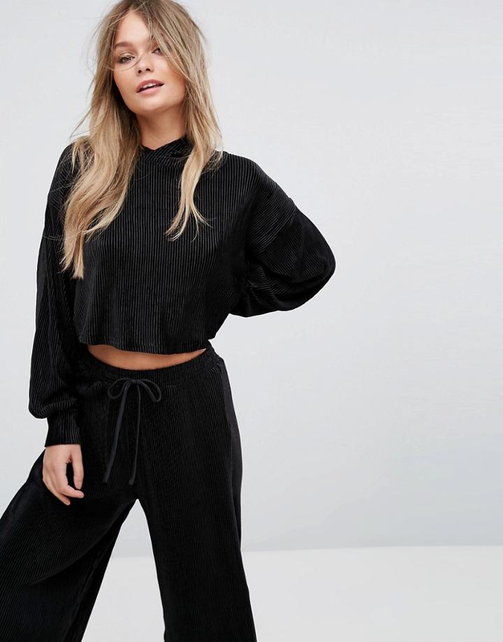 New Look Rib Velvet Lounge Hoodie - Black
