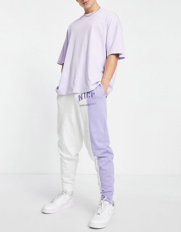 Asos Design Oversized Sweatpants With Contrast Leg & Collegiate Print - Part Of A Set-white