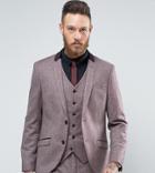 Heart & Dagger Skinny Suit Jacket In Tweed With Velvet Trim - Red