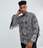 Asos Design Tall Festival Overhead Paisley Printed Shirt With Fringing - Black