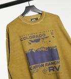 Reclaimed Vintage Inspired Colorado Print Sweat In Khaki-green