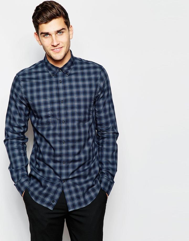 Sisley Check Shirt With Button Down Collar - Navy