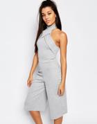 Missguided Halterneck Cross Detail Jumpsuit - Gray