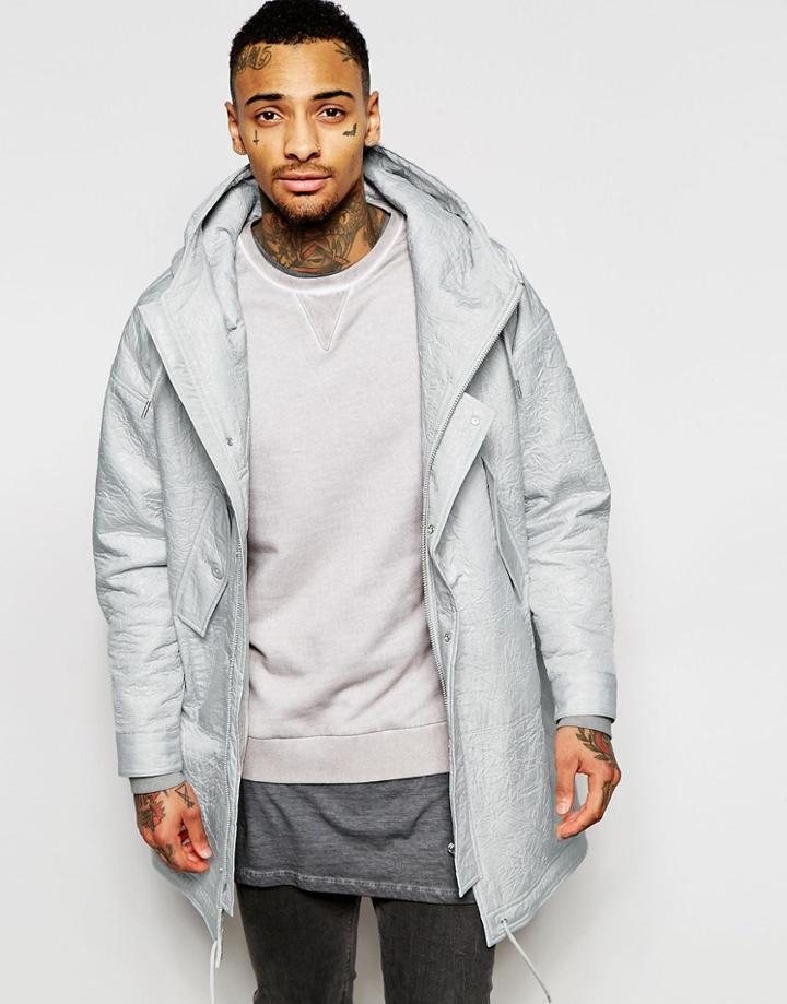 Asos Crinkled Drop Shoulder Parka In White - White