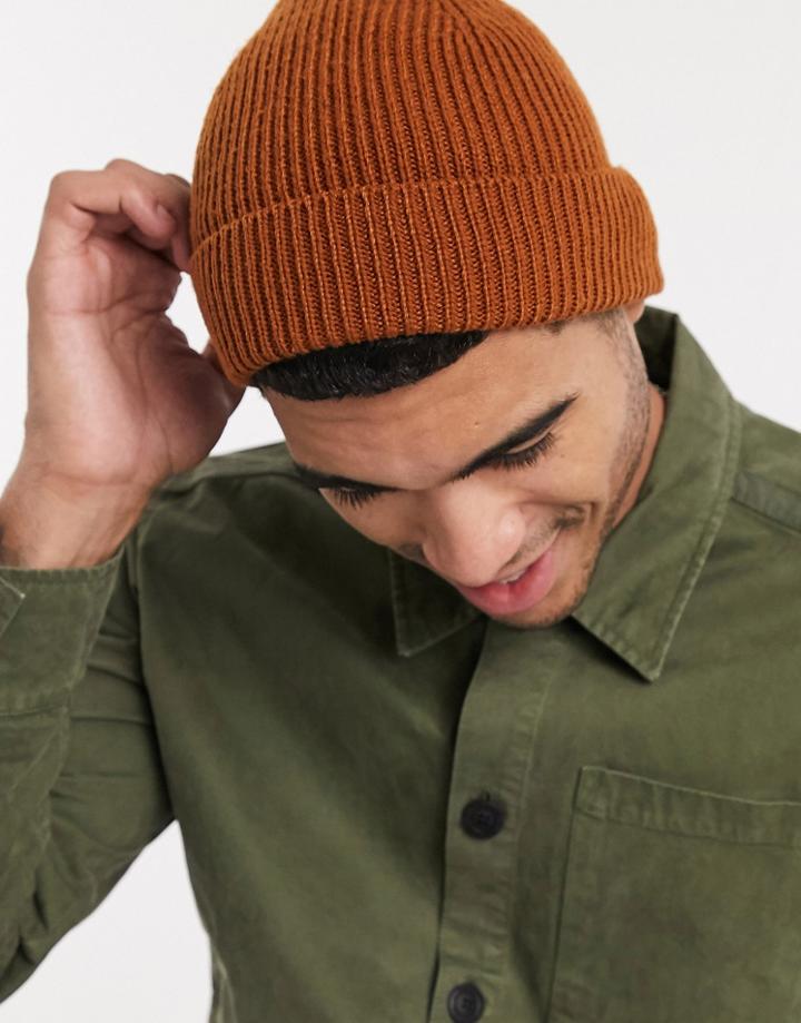 Asos Design Fisherman Beanie In Tobacco-brown