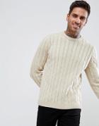Asos Design Cable Knit Sweater In Beige - Beige