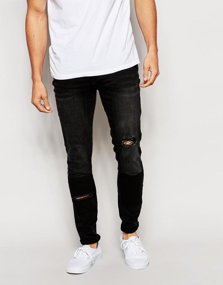 Waven Jeans Erling Spray On Super Skinny Fit Vintage Black Distressed - Vintage Black