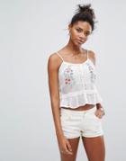 New Look Floral Embroidered Peplum Cami - White