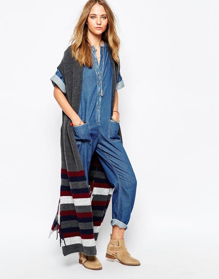 Gat Rimon Sleeveless Cardigan With Fringe Details - Gray