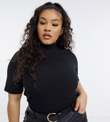 Dr Denim Plus Ribbed Short Sleeve Top In Black