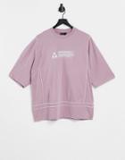 Asos Unrvlld Spply Oversized T-shirt With Logo Chest Print & Piping Details In Mauve-purple