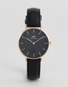 Daniel Wellington Dw00100168 Black Petite Sheffield Leather Watch In Black 32mm - Black