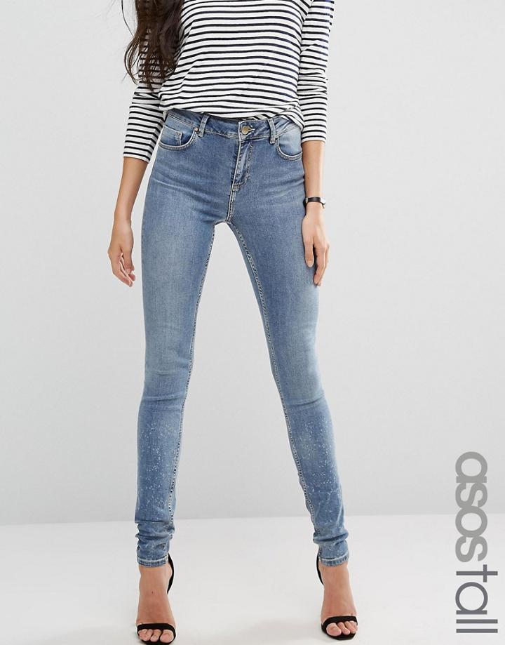 Asos Tall Lisbon Mid Rise Jeans In Zoe Wash - Blue