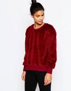 Story Of Lola Fluffy Faux Fur Crew Neck Sweater - Red