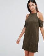 Ax Paris Cold Shoulder Dress In Suedette - Green