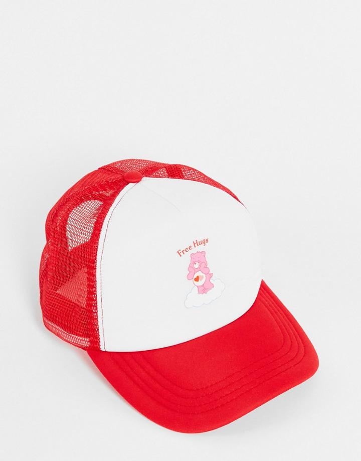 Asos Design Care Bears Trucker Cap In Pink And White-multi