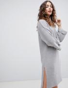 Brave Soul Emily Sweater Dress With Wide Sleeves - Gray