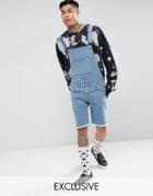 Jaded London Skinny Overalls In Mid Blue With Raw Hem - Blue
