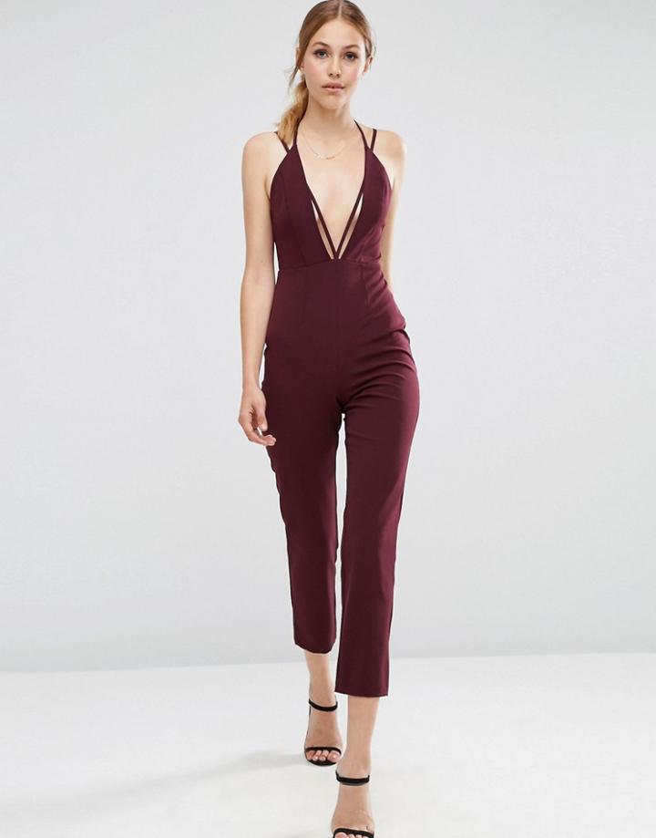 Asos Cami Jumpsuit With Strap Detail - Red