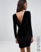 Asos Tall Velvet Wrap Back Long Sleeve Mini Dress - Black