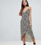 Asos Design Tall Cami Wrap Maxi Dress In Leopard Print - Multi
